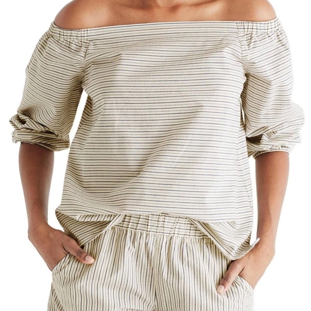 Madewell 100% Cotton Off-Shoulder Striped Top Size M - Picture 3 of 10